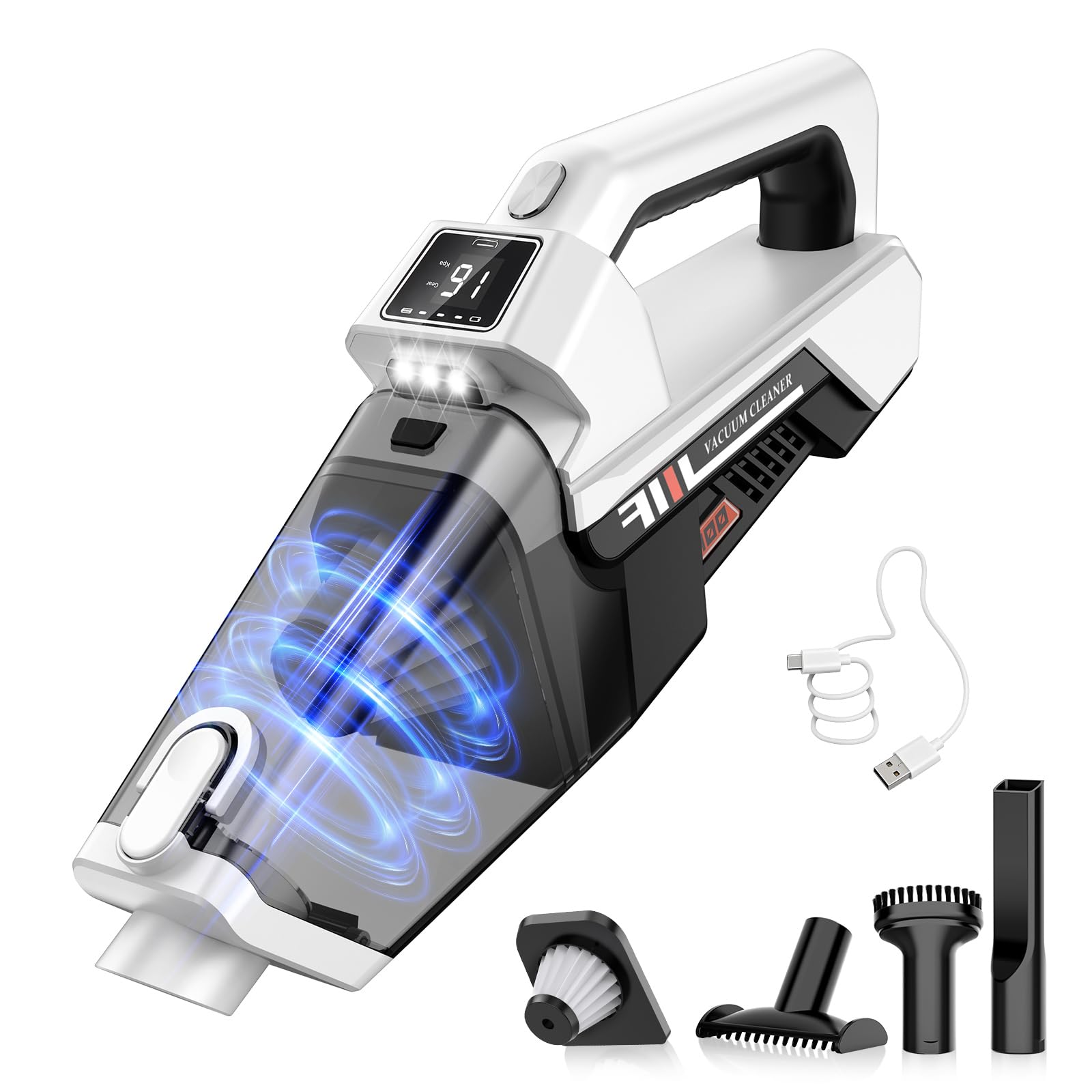 Aspirateur Voiture, 3-en-1 Aspirateur Portable Sans, 16000PA Forte Aspiration，Type-C Charge, Filtre HEPA Lavable, Petit Aspirateur Pour La Voiture, La Maison, Le Bureau, Les Résidus De Nourriture