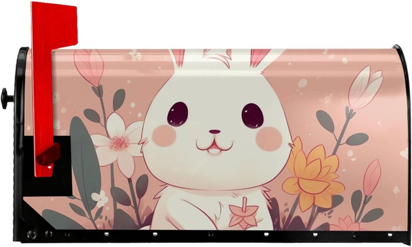 Mailbox Cover Mailbox Wraps Post Letter Box Cover Rabbit Sitting in The Flower Mailbox Post Cover for Garden Yard Decor 25.5x21 in