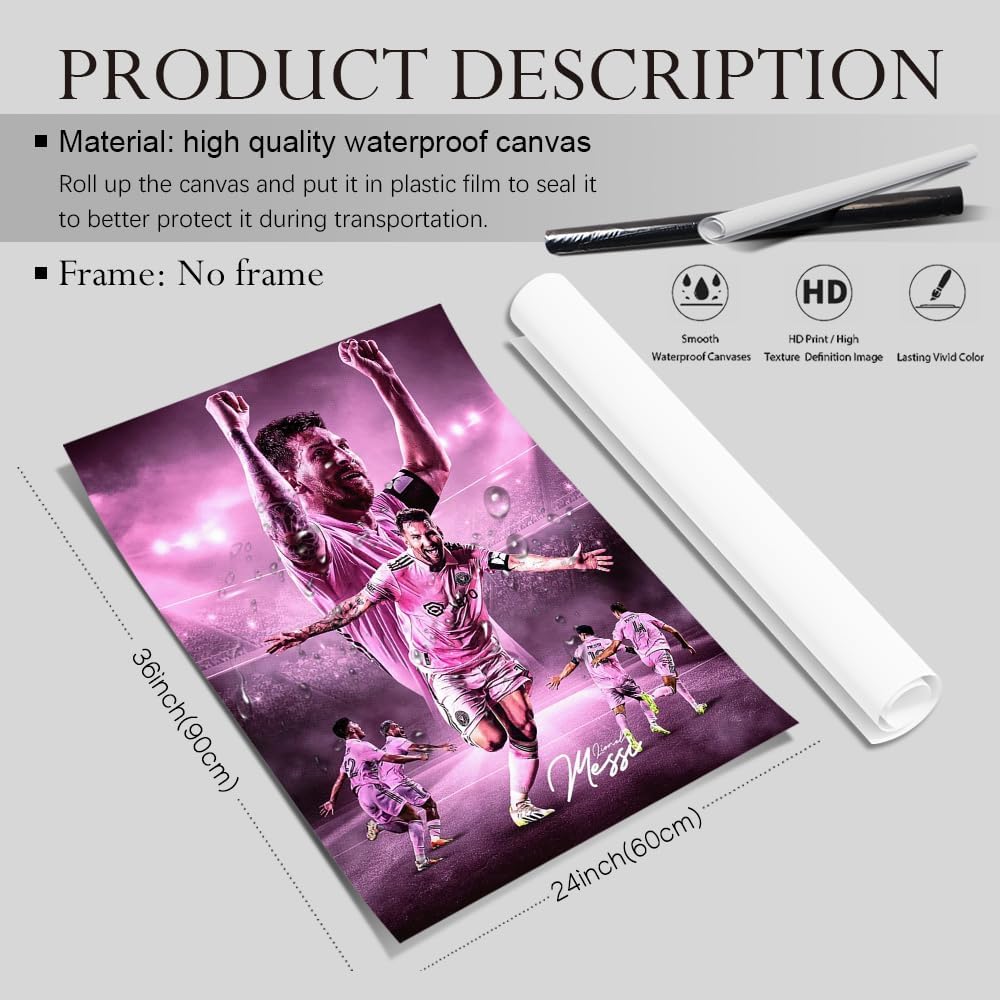 Soccer Superstar Lionel Messi Signed Poster For Kids Fans Room Bedroom Wall Decor-Sports Star Posters Canvas Art Print Picture For Teen Boy Birthday Gifts - Image 2
