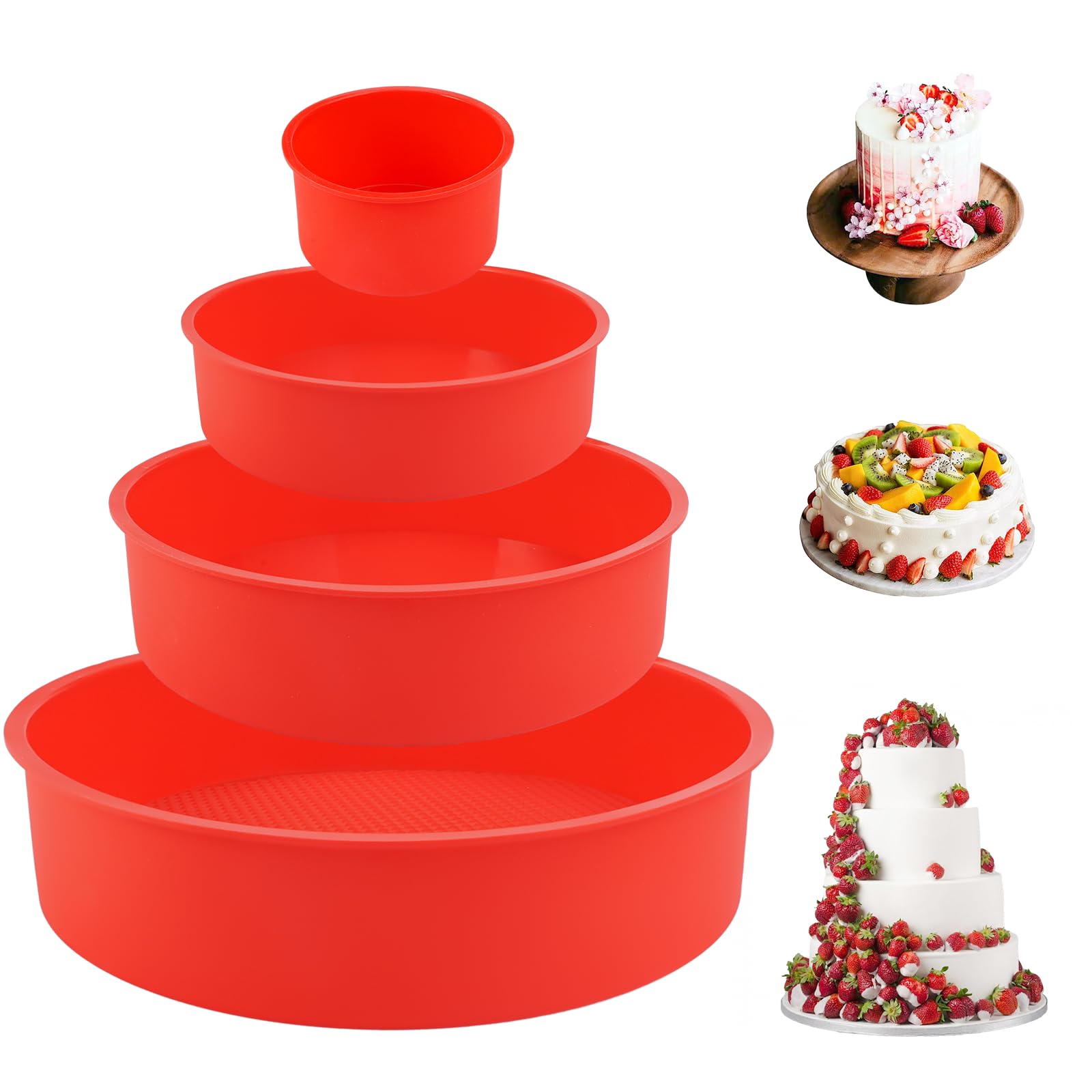 4 Piezas Moldes Silicona Redondos, Moldes Silicona Reposteria Redondo Molde Bizcocho Silicona Molde Bizcocho Antiadherente Molde Silicona Bizcocho para Tarta de Queso, Pastel Reposteria Cumpleaos