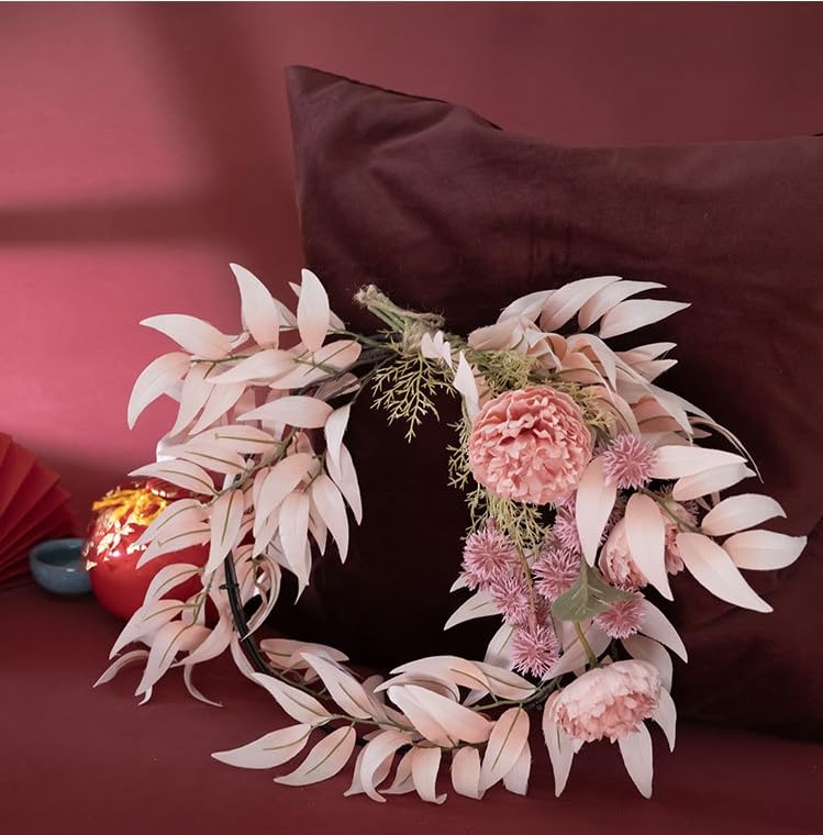 FLCSIed Pink Floral Hoop Wreath Artificial Flowers and Garland Metal Ring Wreath Hanging for Wedding Nursery Wall Decor - Image 3