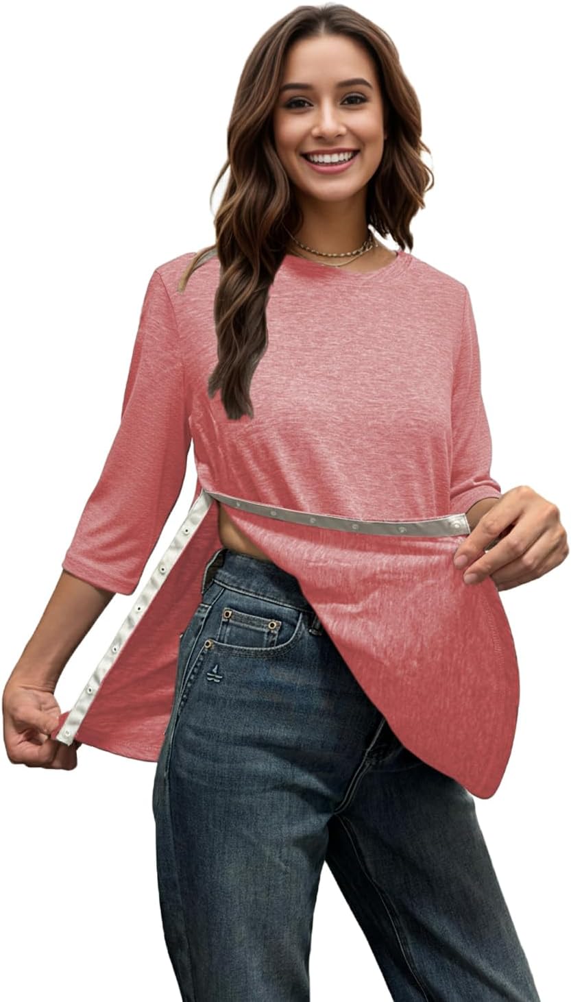 Youdiao Post Shoulder Surgery Shirts for Women Tear Away 3/4 Sleeve Tops After Rotator Cuff Chemo Port Adaptive Clothing - Image 2