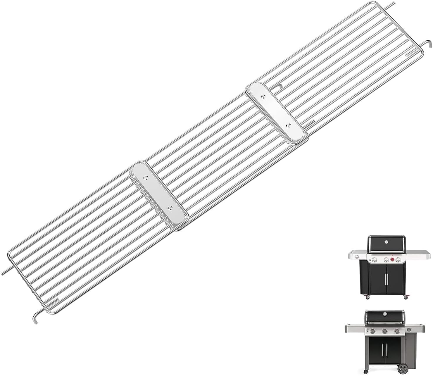 Universal Stainless Steel Grill Warming Rack, 3-Section Adjustable Warming Grate for Weber, Blackstone, CharBroil, Nexgrill & Most Gas/Pellet/Smoker Grills, Expandable 15.75"–37"