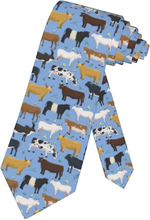 SARA NELL Farm Cows Mens Tie Cow Cattle Blue Necktie,Fun Print Woven