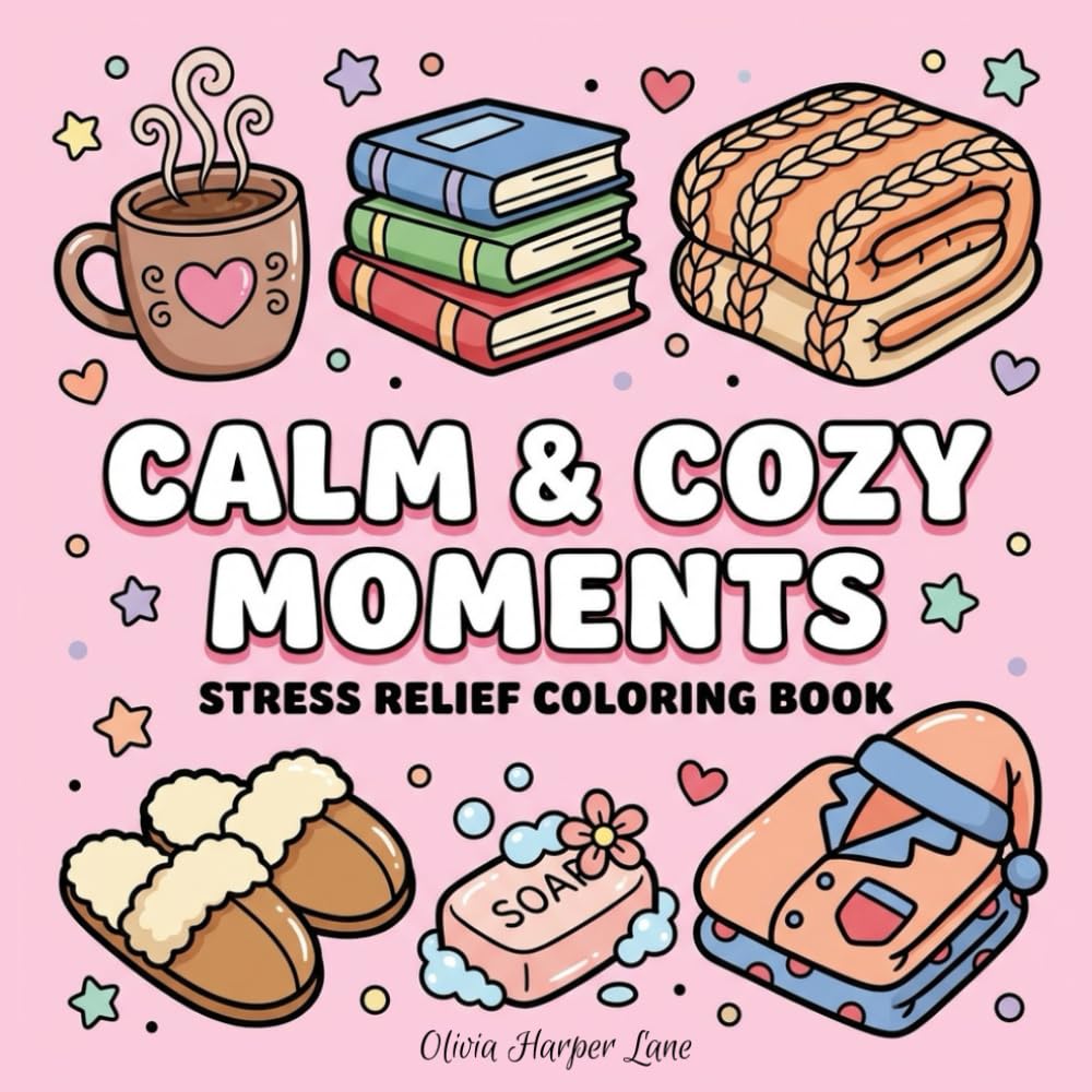 Calm & Cozy Moments: Stress Relief Coloring Book: Coloring Book for Adults and Teens: Simple Cute Designs with Cozy Life, Self-Care Rituals and Relaxing Animals