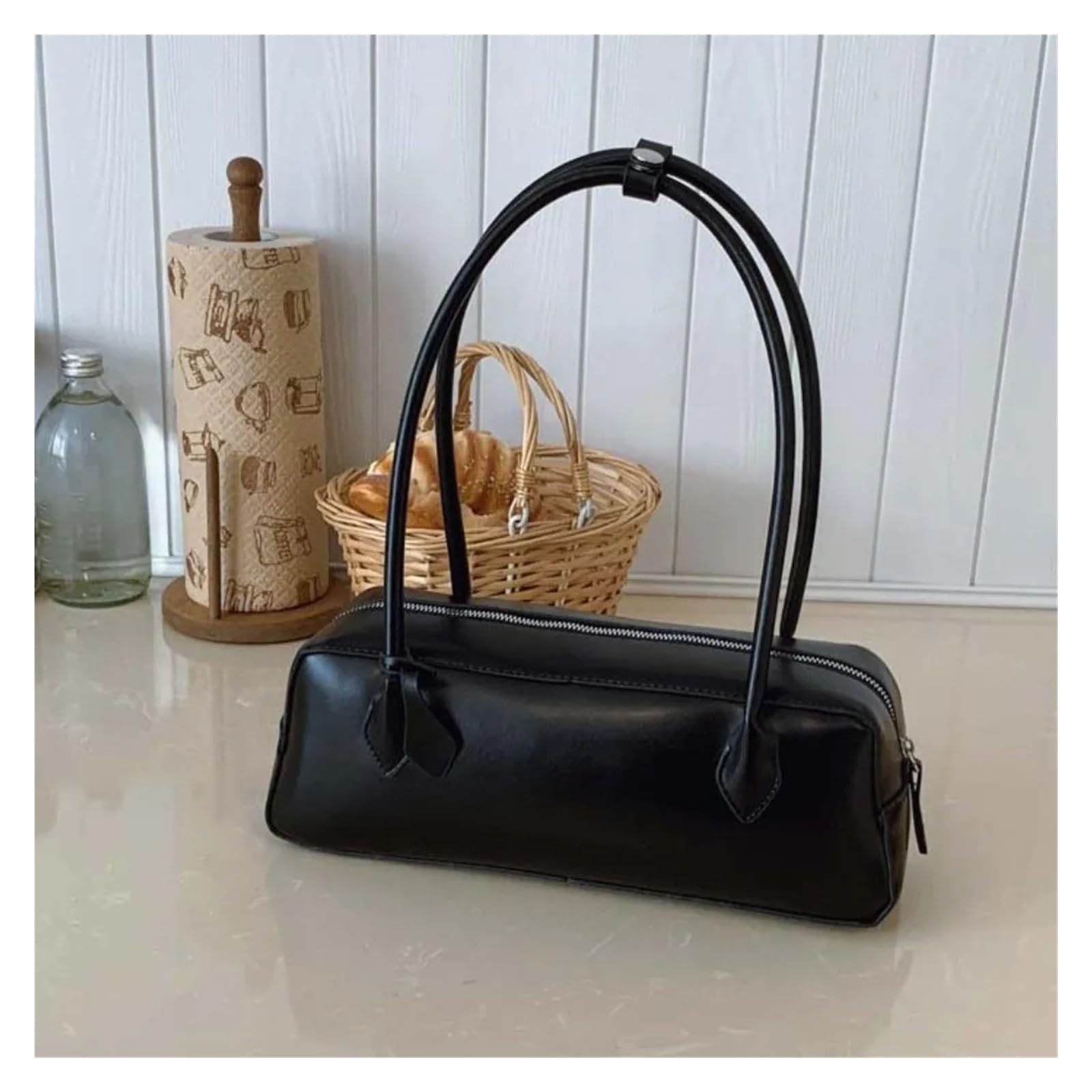Bolso bandolera Elegant Stick Handbag Large Capacity PU Shoulder Bag Solid Color Texture Underarm Bags Women