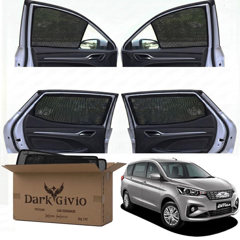Image of Car Window Sun Shade Protector for ERTIGA T 2 (2018) | Exact Fit Non-Magnetic Half Cut Sunshade (Set of 4 /6) | UV Blocker Side Window Car Curtains & Interior Accessory