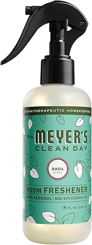 Mrs. Meyer's Clean Day - Ambientador en espray, atomizador sin aerosol infundido con aceites esenciales, albahaca, 8 onzas líquidas