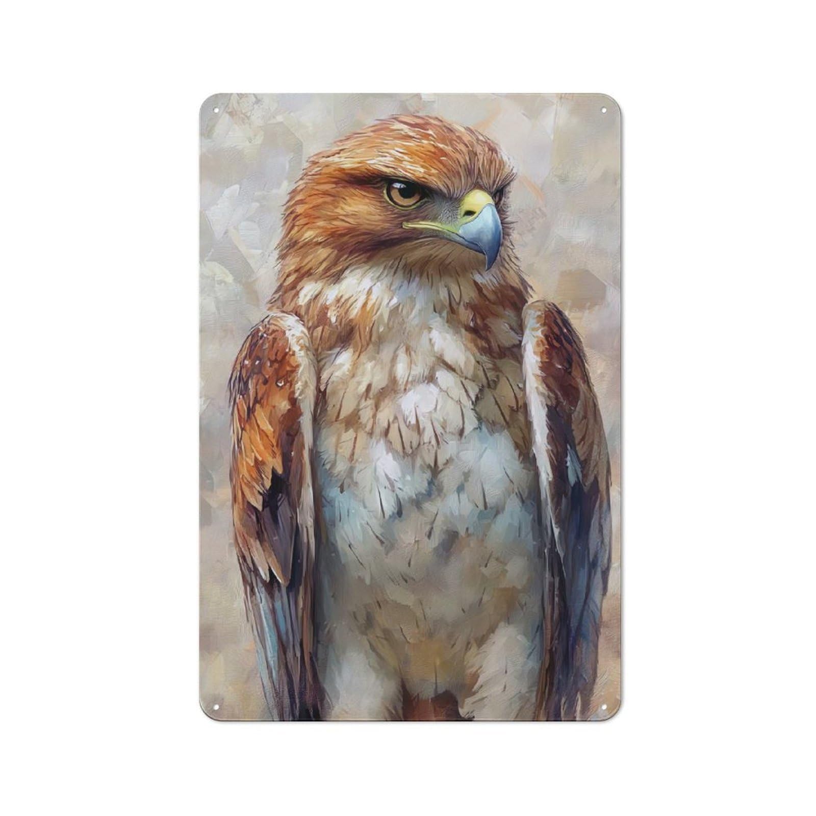Junmoney Style-8 Tin Wall Plaque 30X20cm With Majestic Hawk Portrait For Hallway Wall, Suited To Hallway Decor Lovers, For Retro Home Interiors