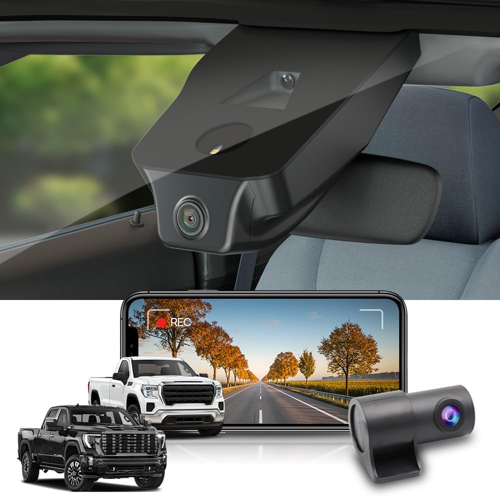 Fitcamx Dual 4K+1080P Dash Cam Adapts for GMC Sierra 2020-2025 (HD2-4925) 1500 2500HD 3500HD, OEM Look, 2 Way HD Video, WiFi & APP, Loop Recording G-Sensor, Easy to Use, with 2 Cables & 128GB Card