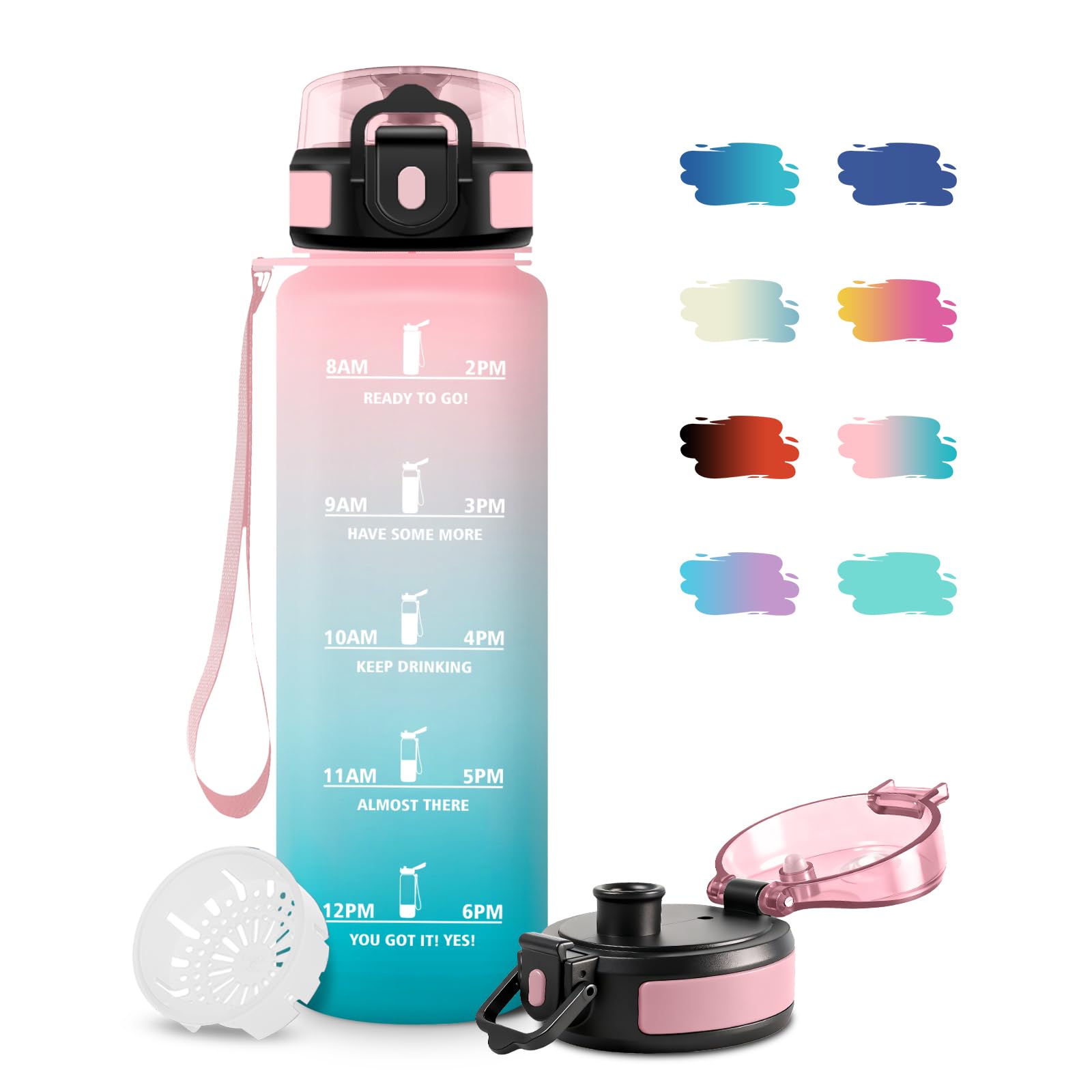 JAPORIA 500ml Water Bottle, Gym Water Bottle with Time Indicator, Water Bottles with Filter, Sports Water Bottles for Students, Office
