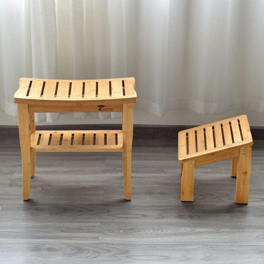 ToiletTree Products Bamboo Bench with Foot Stool - Shower Stool and Foot Stool for The Bathroom or Spa - Stylish Shower Chair for Bathroom Accessories