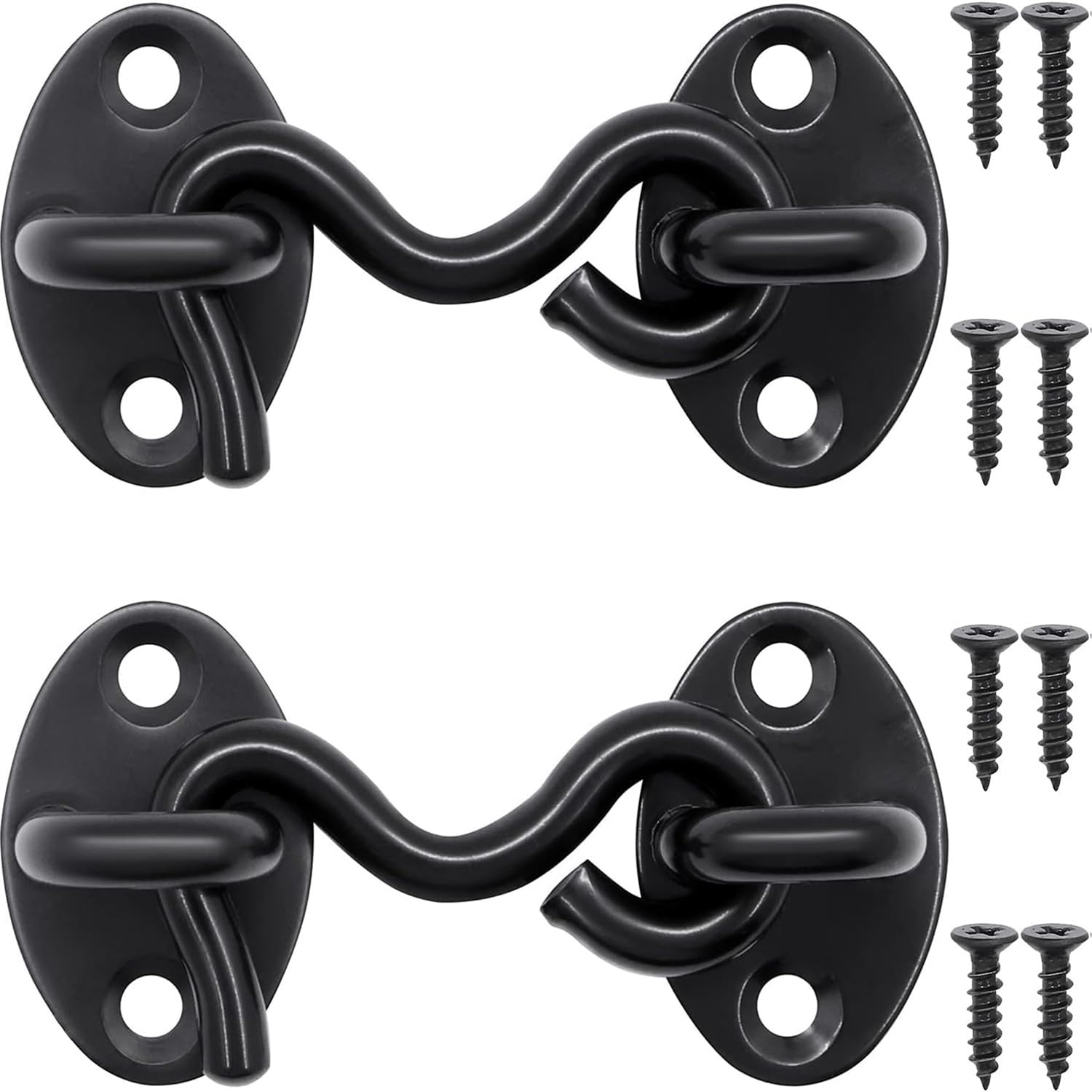 2Pcs 2 inch Barn Door Lock, Cabin Hook Eye Latch Gate Hook with Mounting Screws (Black)-picture-13