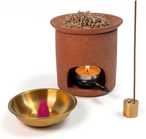 Ceramic Oil Burner with Flat Plate, Tealight Wax Melt Warmer & Essential Oil Bur