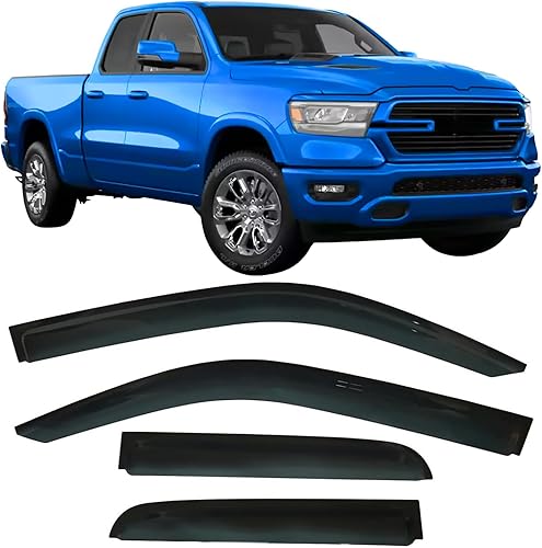 2019-2023 Deflectores de visera lateral con cinta adhesiva para ventana lateral para Dodge RAM 1500 Quad cab solo 2019 2020 2021 2022 2019-2023 Deflectores de visera lateral con cinta adhesiva para ventana lateral para Dodge RAM 1500 Quad cab solo 2019 2020 2021 2022