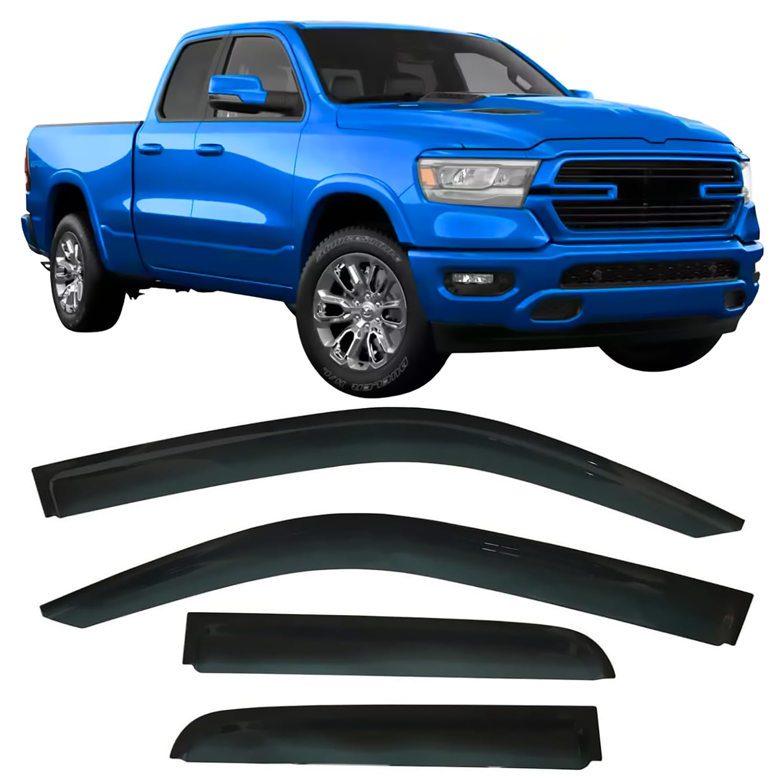 olltoz Tape-On Rain Guards for Dodge RAM 1500 Quad Cab 2019-2025