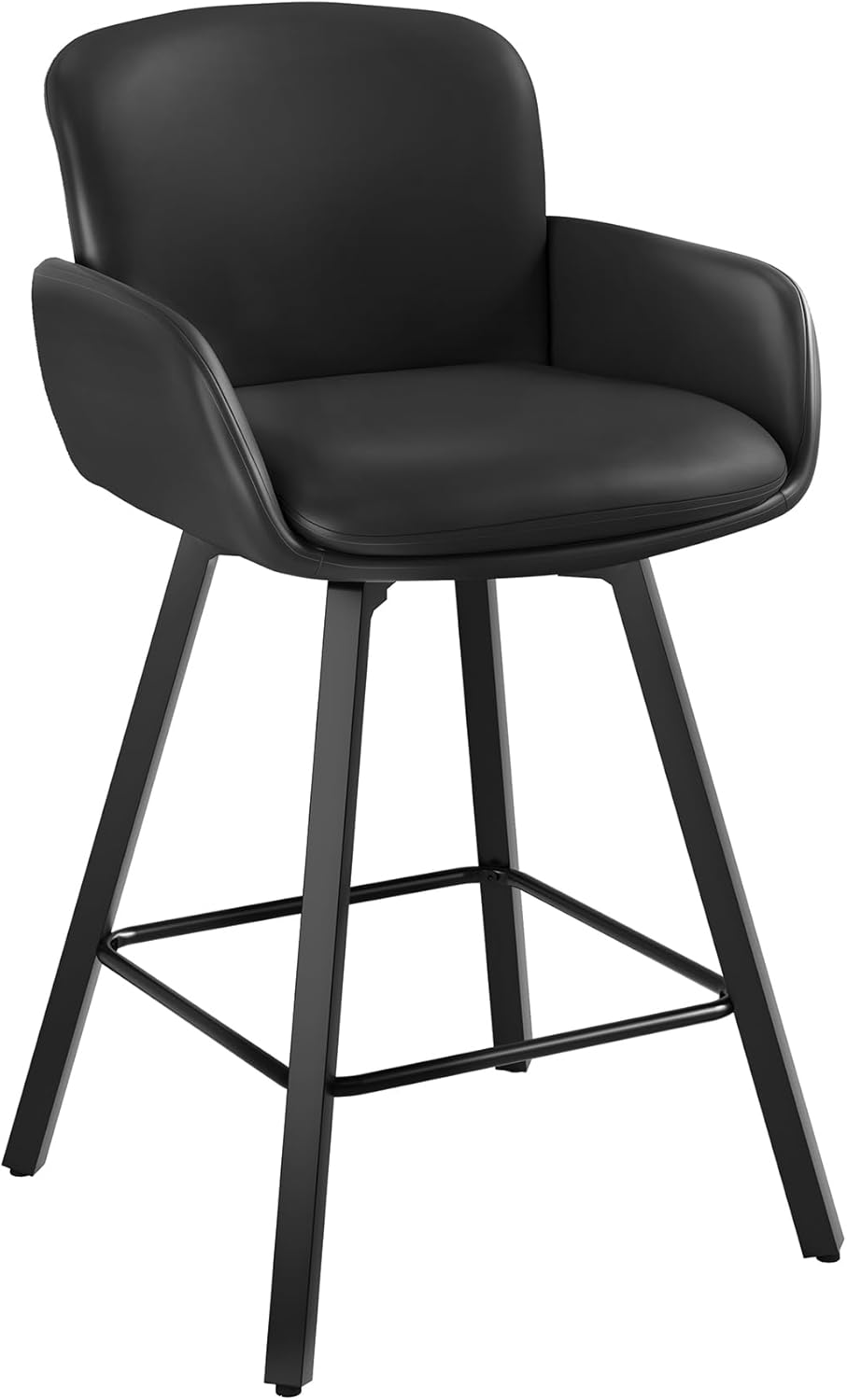 LUE BONA 26" Swivel Bar Stools Set of 3, Counter Height Bar Stools with Backrest and Arms, Modern Upholstered Barstools with Metal Legs for Kitchen Island, Black