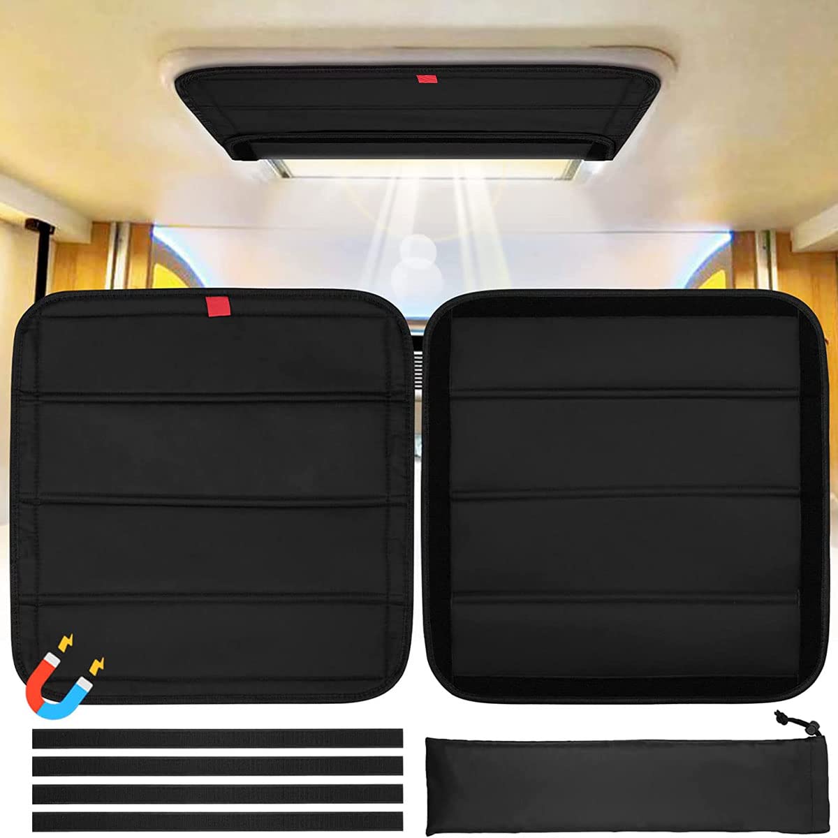 RV Window Shade 16.25 x 16.25 Inch, Blackout, Magnetic, Foldable, RV Skylight Cover, Vent Sun Shade, 3 Layer Thickening, Insulator for RVs, Campers, Travel Trailers