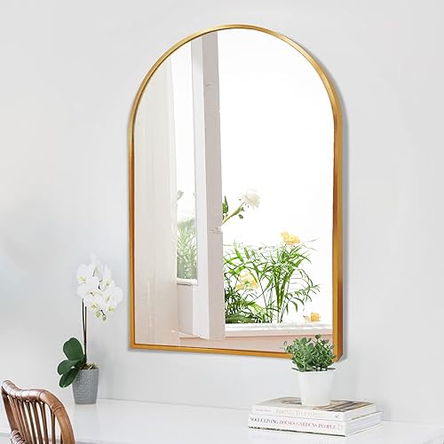 Miniatura 5 de Espejo de pared arqueado de 20 x 30 pulgadas, espejo de baño arqueado negro, espejo arqueado para decoración de tocador con marco de metal, espejo