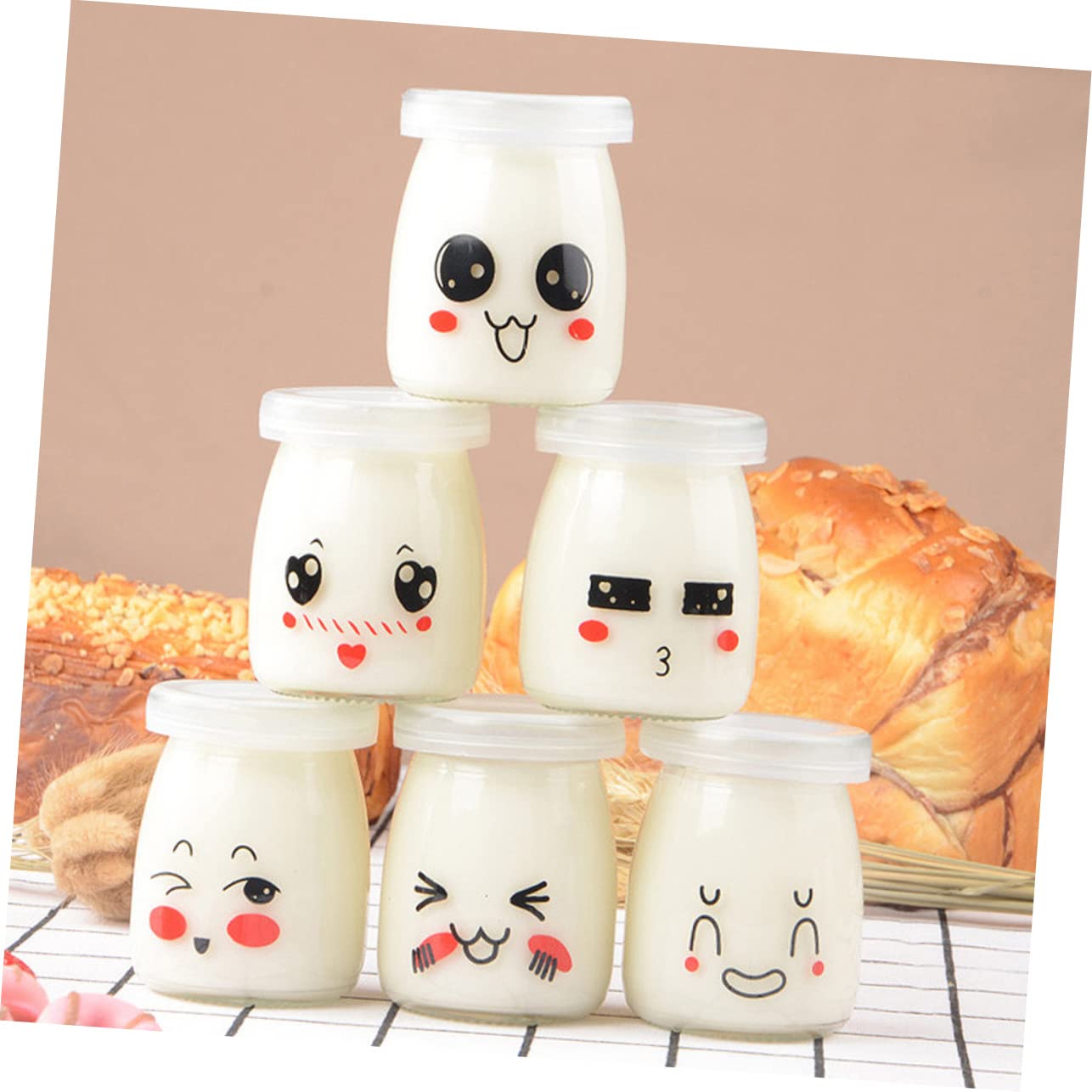 LIFKOME Glasflaschen für Joghurt und Pudding 100ml mit Bunten Motiven Wiederverwendbare Dessertflaschen aus Transparentem Glas für Kleine Portionen und Zufällige Farbe Zufälliger Stil