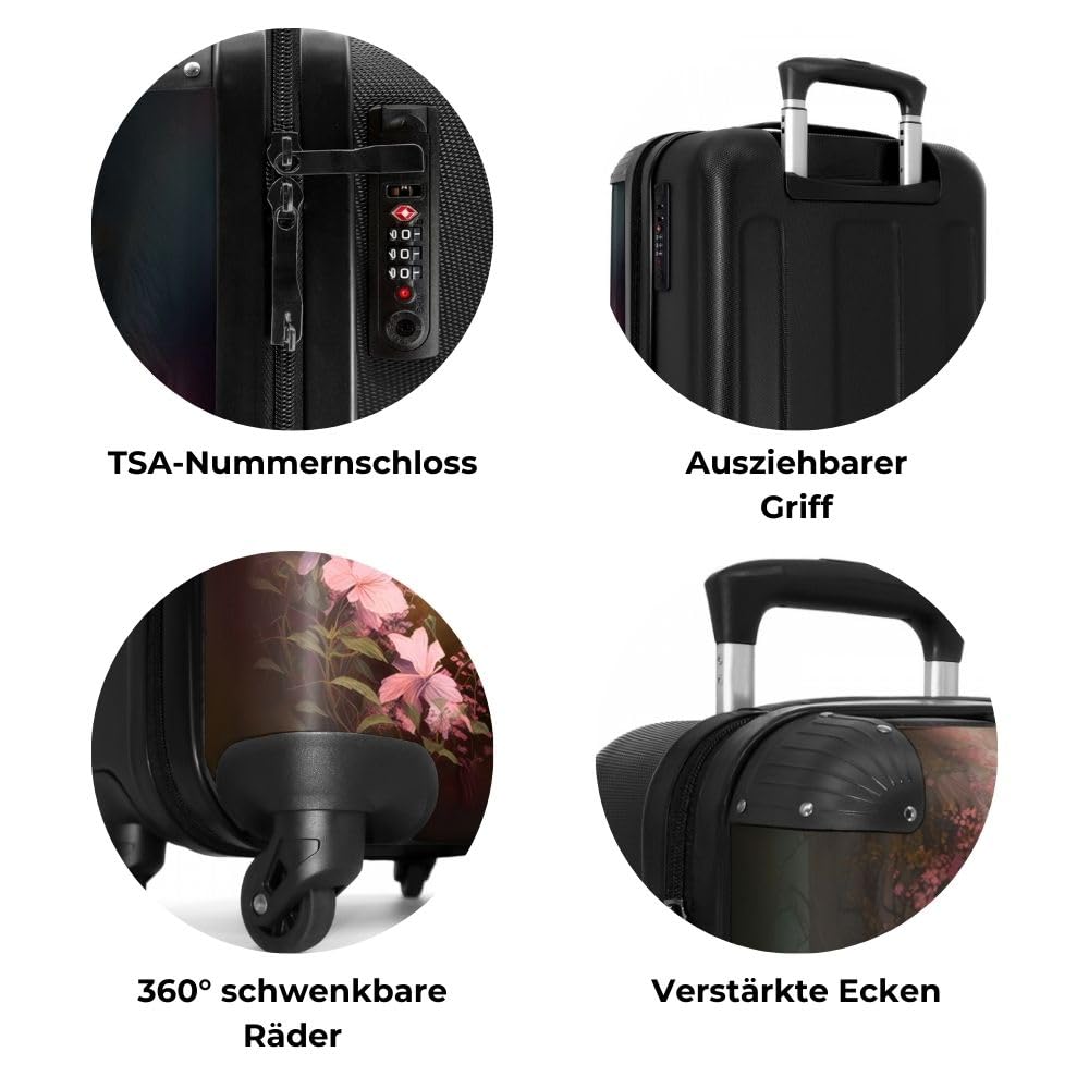 NoBoringSuitcases.com® Kinderkoffer Mädchen Reisekoffer mit Rollen Handgepäck Koffer Pferd - Rosa Blumen - Natur - Wald - 55x35x20cm