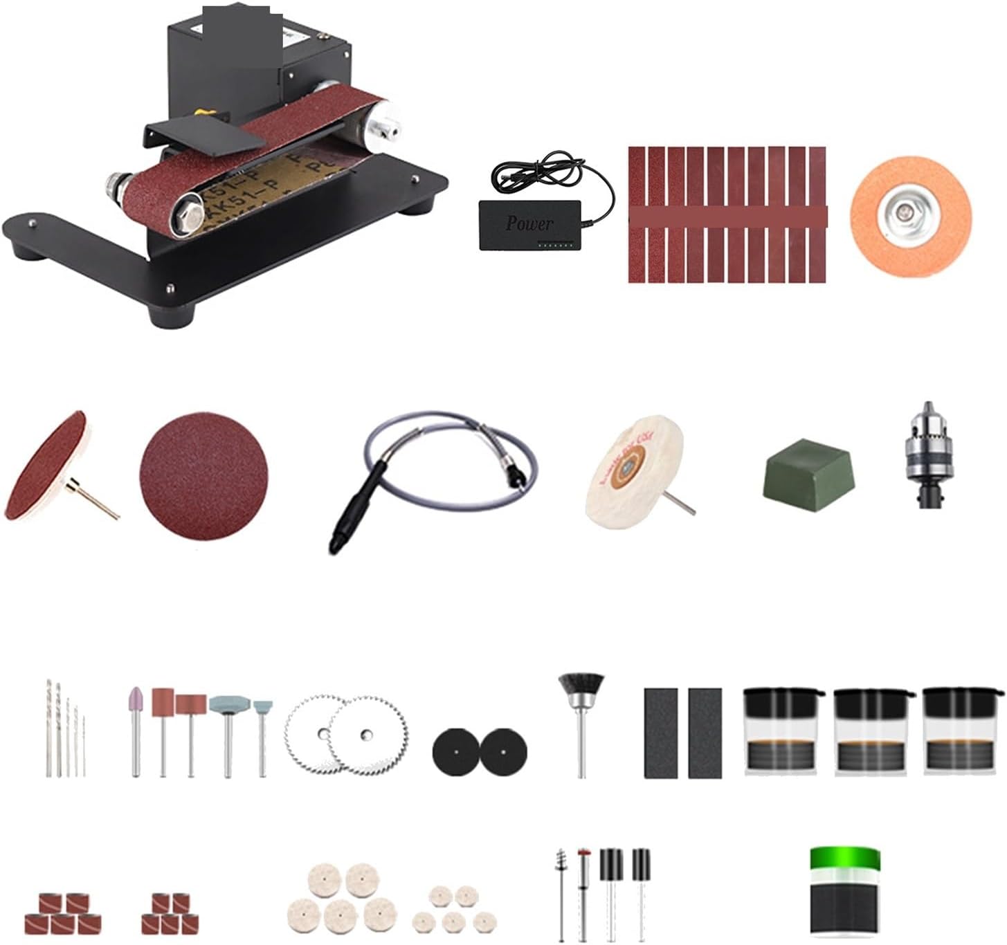 Sander, Polisher 250W Mini Belt Sander Electric Bench Grinder Sanding Machine 7 Speed Adjustable Control Small Grinder Sharpener Polisher Machine(Set1)
