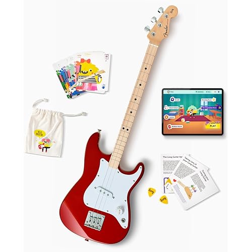 Fender x Loog 3-String Stratocaster Electric kids Guitar 3 string beginner kit (Candy Apple Red)