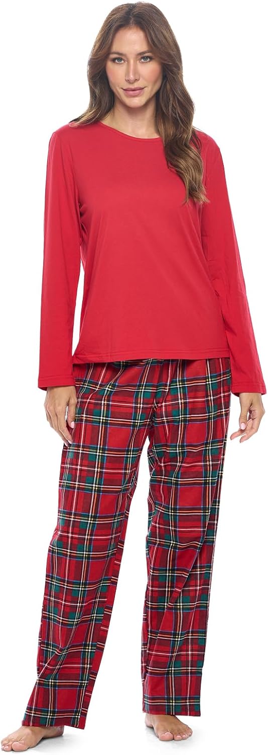 Casual Nights Women's Jersey Knit Long-Sleeve Top and Soft Flannel Bottom Pajama Set - Image 5