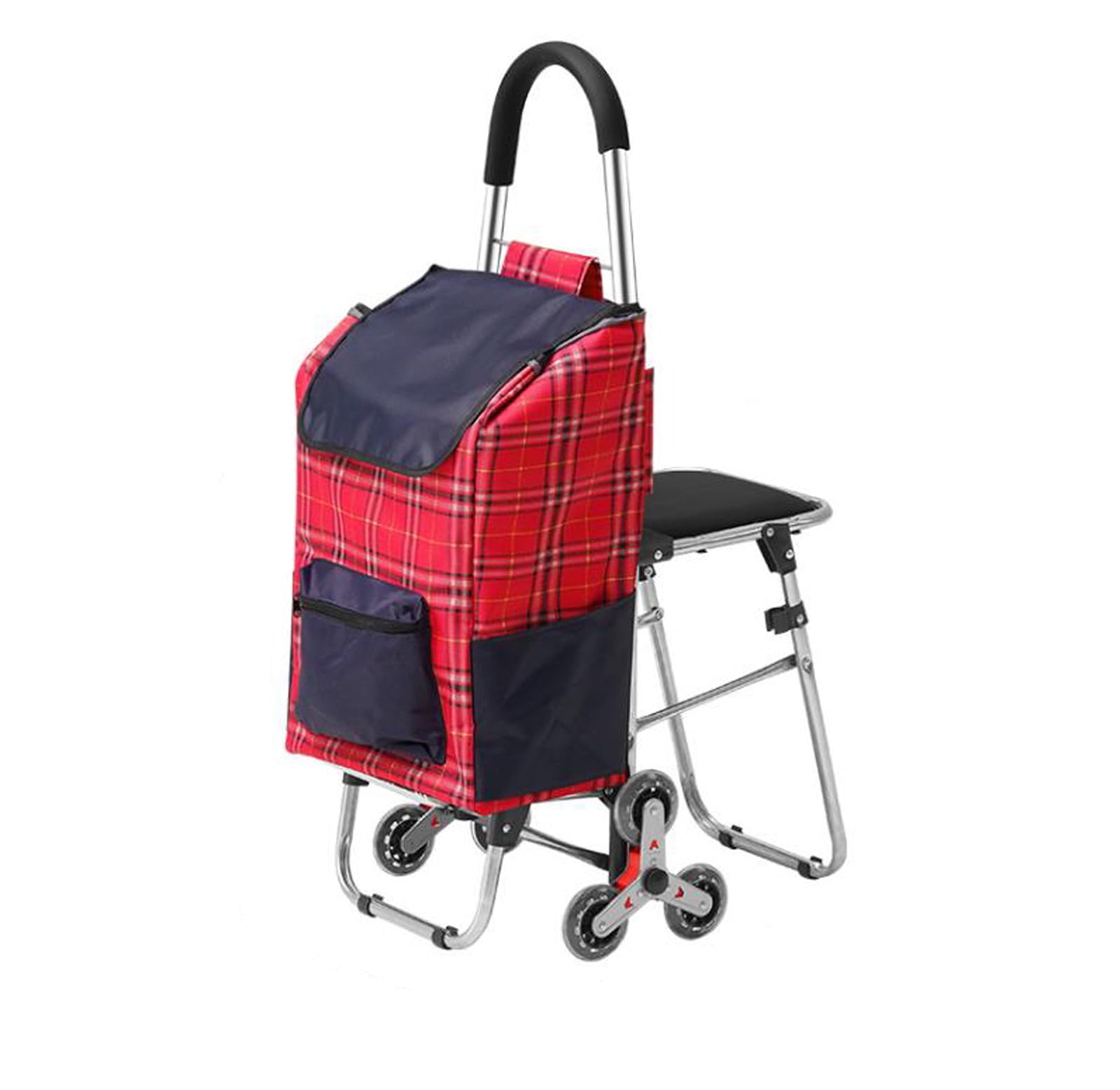 Carrello per la spesa pieghevole con sedile – Carrello da arrampicata a 4 ruote per trasporto della spesa e uso esterno