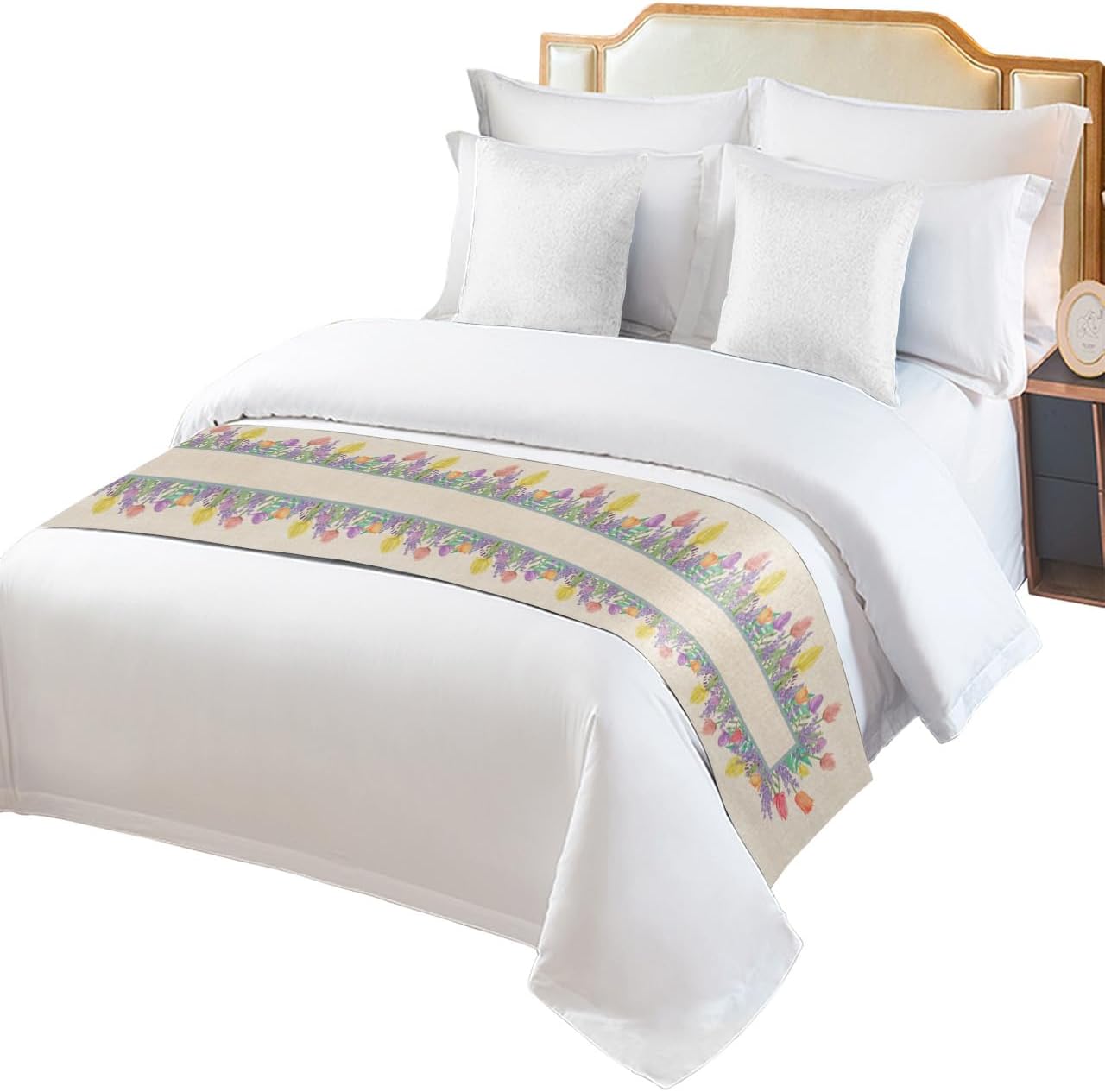 Bed Runners & Scarves, Colorful Tulips Vintage Texture Bed Runner, Bed Scarf Protector Decorative Accent Bedding Scarf for Hotels Homes and Guestrooms, 94 x 20 inches