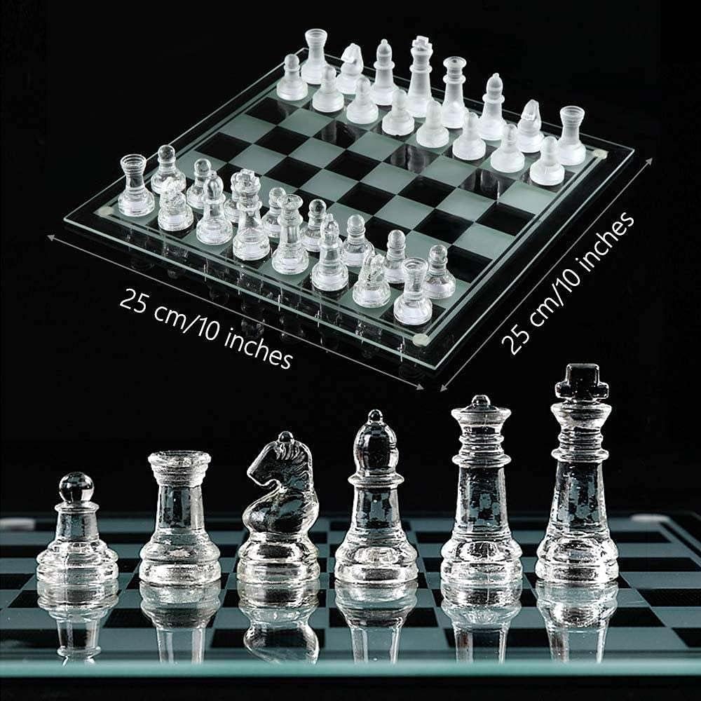 Glas Schachspiel Hochwertig 25 × 25 cm Tragbares Reiseschach Anfänger Schachspiel Schachbrett Schachset Chess Board Schach für Kinder und Erwachsene