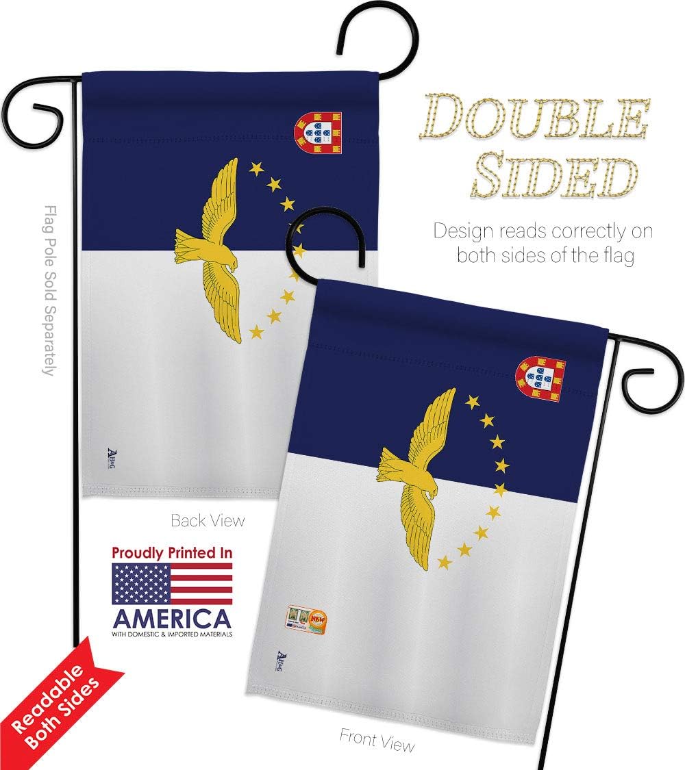 Azores Garden Flag Set with Stand Regional Nationality Nation International World Country Particular Area Small Decorative Gift Yard House Banner Double-Sided Made In USA 13 X 18.5
