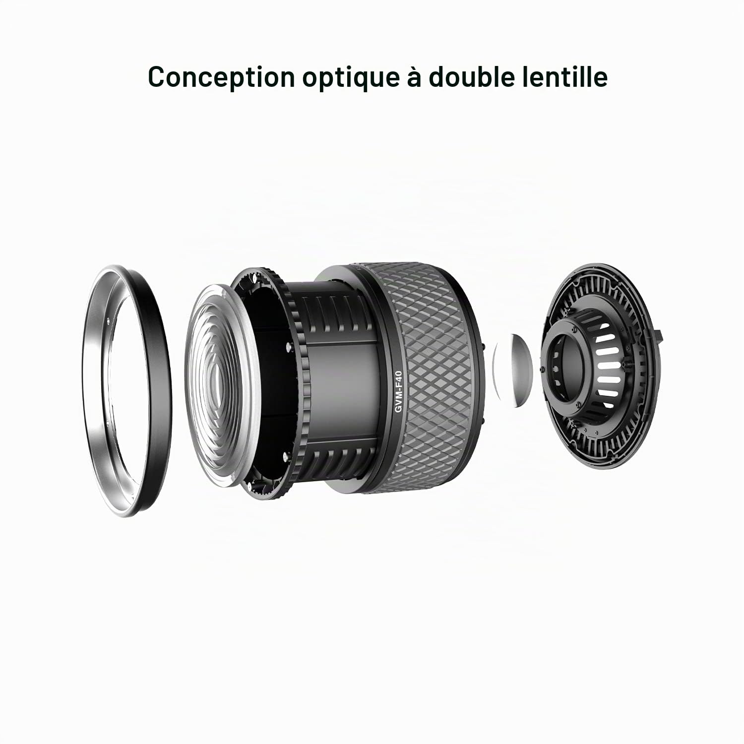GVM F40 Objectif Fresnel avec Bowens Monture, Objectif Lumière Vidéo COB, éclairage à sortie Continue pour le Tournage Photographique, Outil de Mise en Forme de l'éclairage pour l'enregistrement vidéo