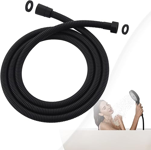 Manguera de ducha de metal para cabezales de ducha de mano, acero inoxidable negro extra largo de 71 pulgadas, pieza de repuesto universal para