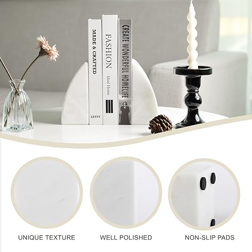 Miniatura 6 de Koville Sujetalibros de mármol para estantes, sujetalibros grandes para libros pesados, tapón de libro de piedra natural para libros, películas de