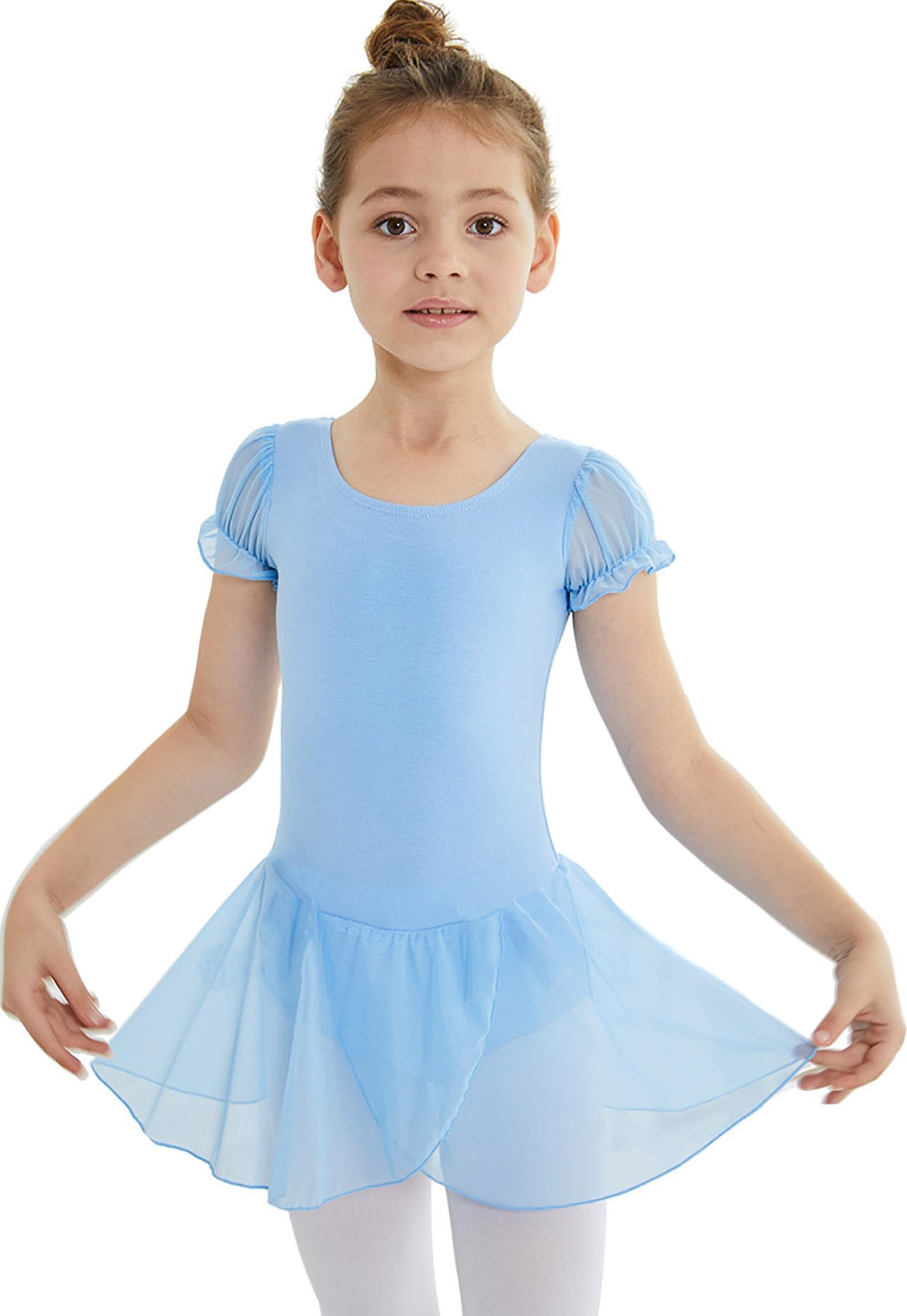 MdnMd Body da danza per bambine, con gonna, per ginnastica, ballerina, classico, a maniche corte
