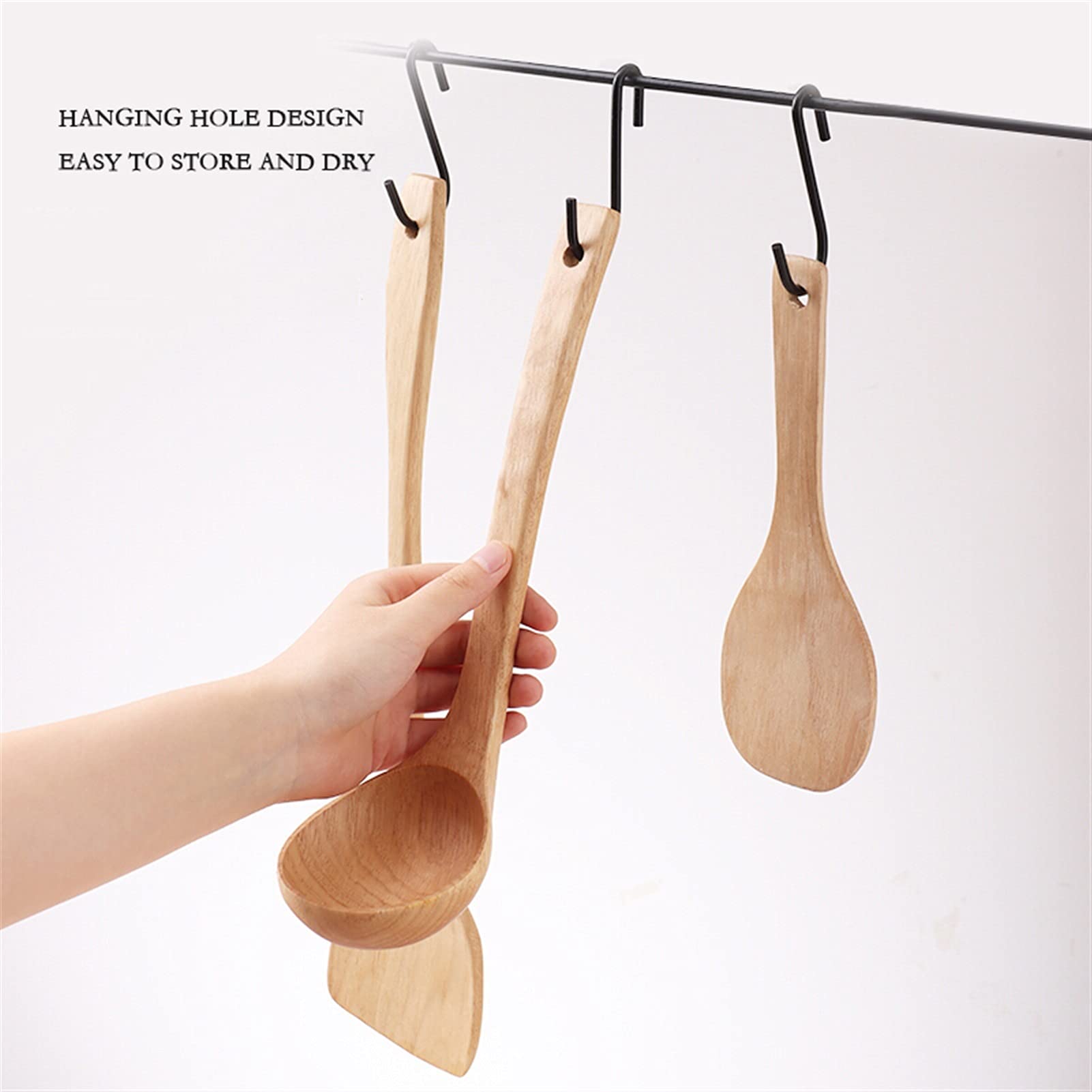 Espátula Juego de espátula de madera Juego de utensilios de cocina de madera - Pala de madera para el hogar Cuchara de sopa Cuchara de arroz Espátula antiadherente Juego de tres piezas Espátula de c