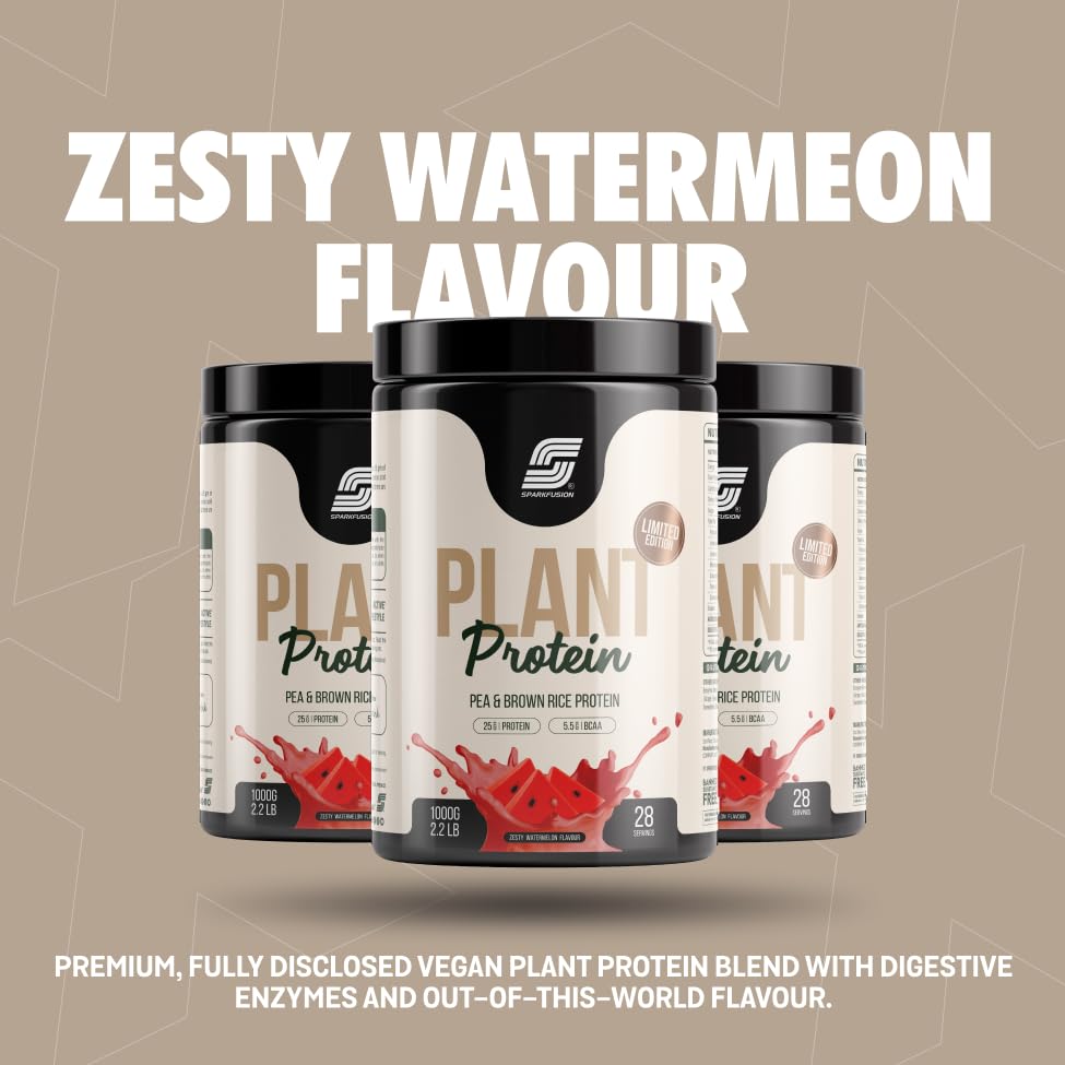 Image of Sparkfusion Plant Protein Powder Organic Isolated Pea & Brown Rice Protein 25 gm Protein Easy To Digest Triple| Zesty Watermelon Flavour 1 kg