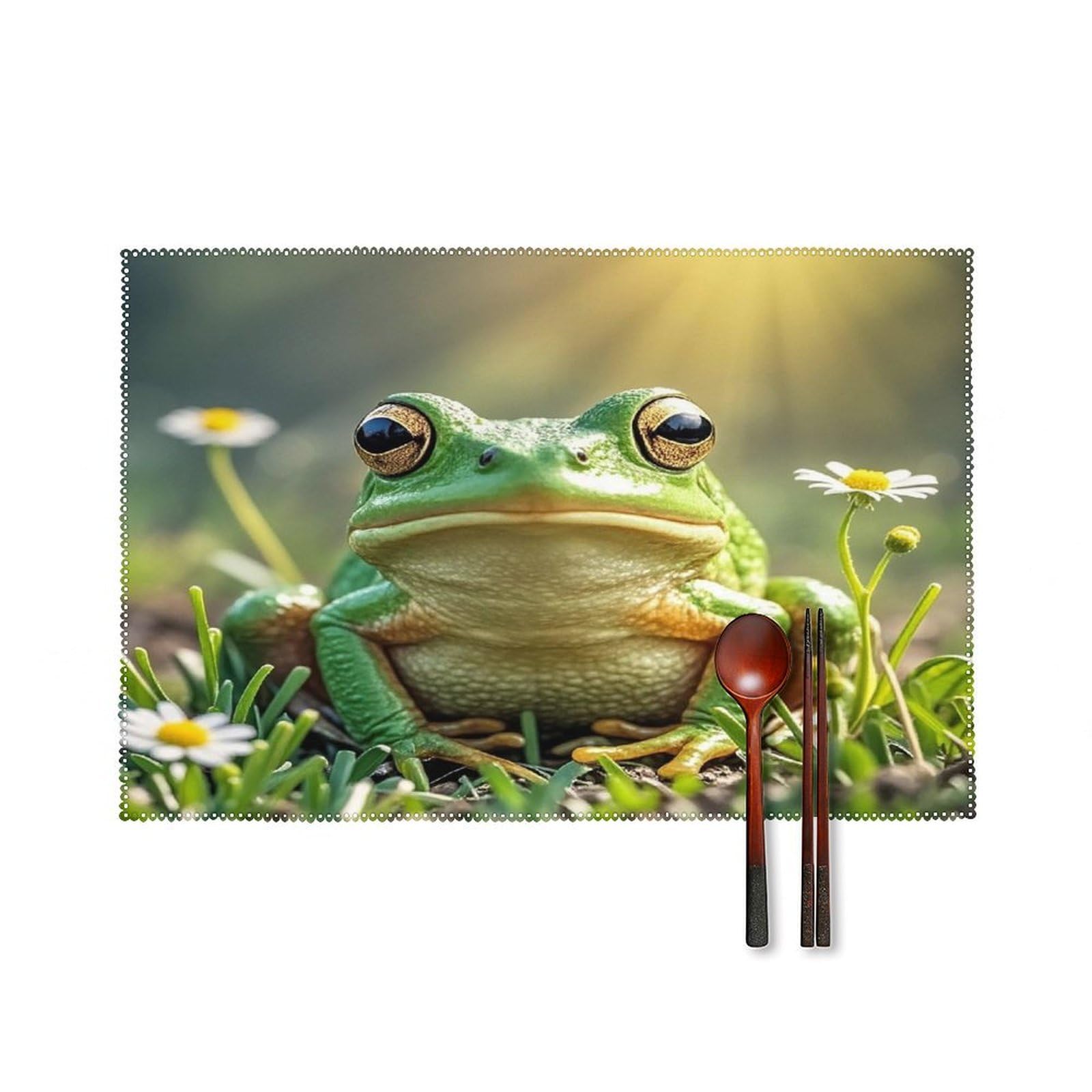 Cute Frog Placemats Set of 6 Heat Resistant Non-Slip Place Mats Washable Wipeable Table Mats Elegant Farmhouse Placemat for Kitchen Dining Outdoor Party Table Decor