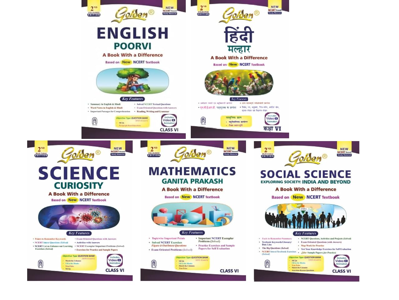 Golden NCERT Textbooks Set for Class 6, English Poorvi, Hindi Palhar, Science Curiosity, Mathematics Ganita Prakash, Social Science, Set of 5 Books New Edition 2025-26 Examination Paperback – Student Calendar, 23 October 2024