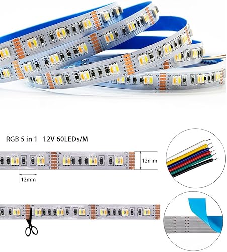 Miniatura 4 de DC12V 5in1 RGBCCT 5 colores en 1 LED 5050SMD RGBWW RGB+temperatura de color regulable sintonizable 2700K-6500K 16.4ft 60LEDs300LED luces LED