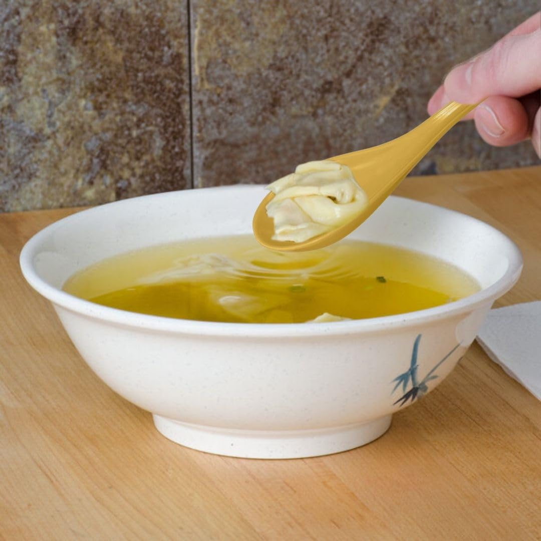 TrueCraftware- 1 oz Asian Soup Spoon Yellow Color Melamine Set of 12- Break-Resistant Soup Spoons Table Spoons Ramen Spoons Japanese Soup Spoons for Dumpling Miso Pho Wonton Noodles