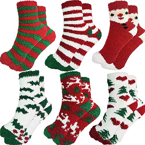 Fuzzy Socks 6 Pairs Christmas Fluffy Fuzzy Socks for Women Slipper Cute Socks Warm Indoor Colorful Xmas Sock