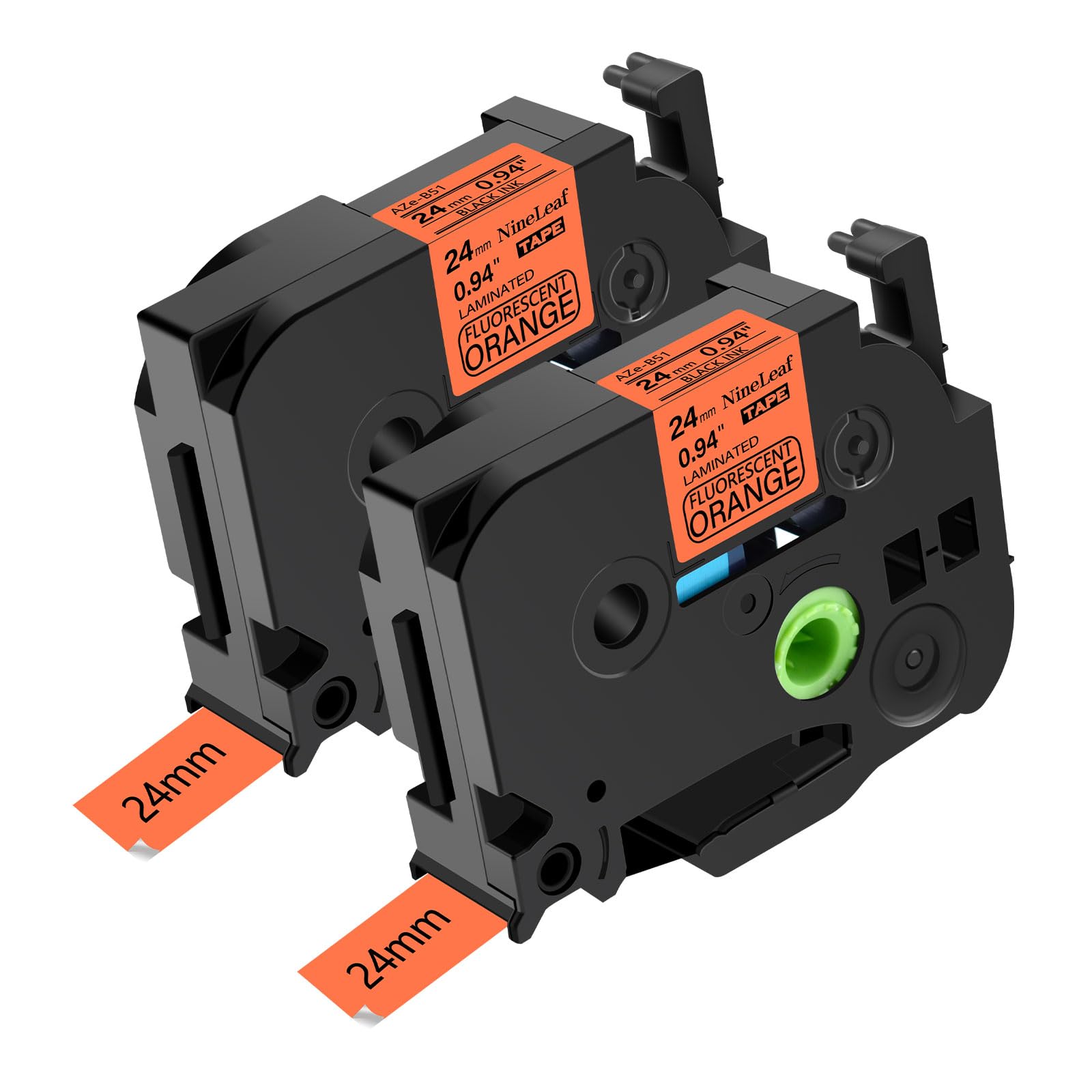 NineLeaf 2 Pack Compatible for Brother P-Touch TZe TZ Label Tape 24mm 0.94 Laminated TZe-B51 TZ-B51 1 Inch Black on Fluo Orange Label Tape for PT-D600