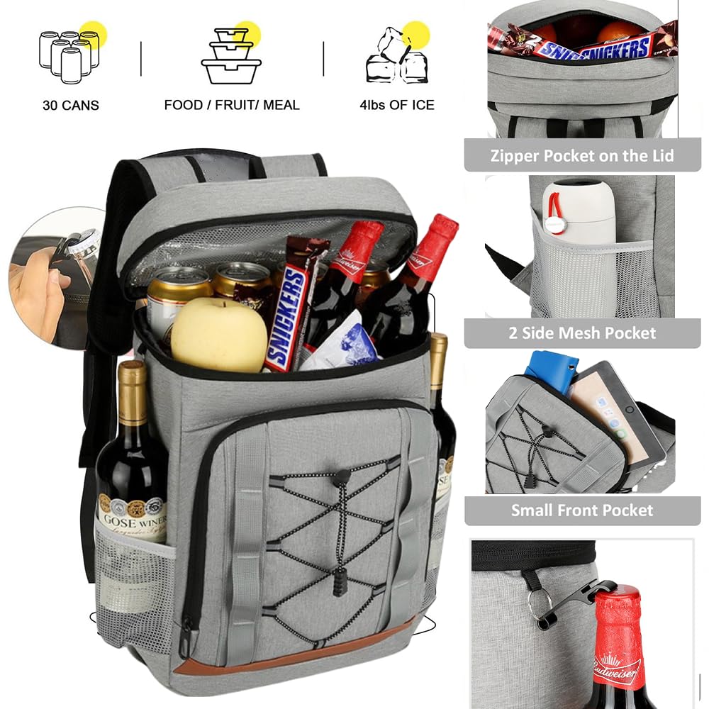 Zaino isotermico da 30 litri, grande borsa per uomo e donna, ideale per picnic, barbecue, campeggio, escursioni, shopping (nero)