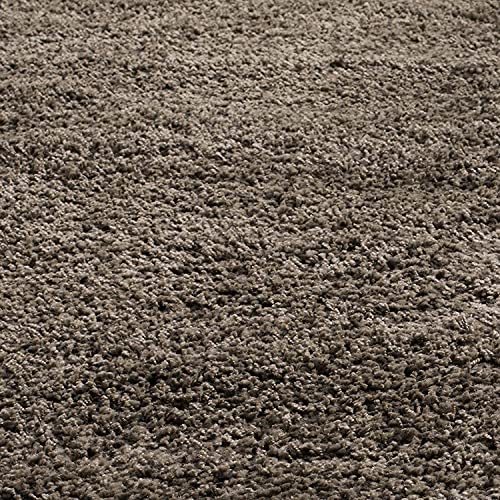 Image of Solid Fluffy Rugs and Carpet for Hall and Drawing Room 5x5 Round Light Brown Color