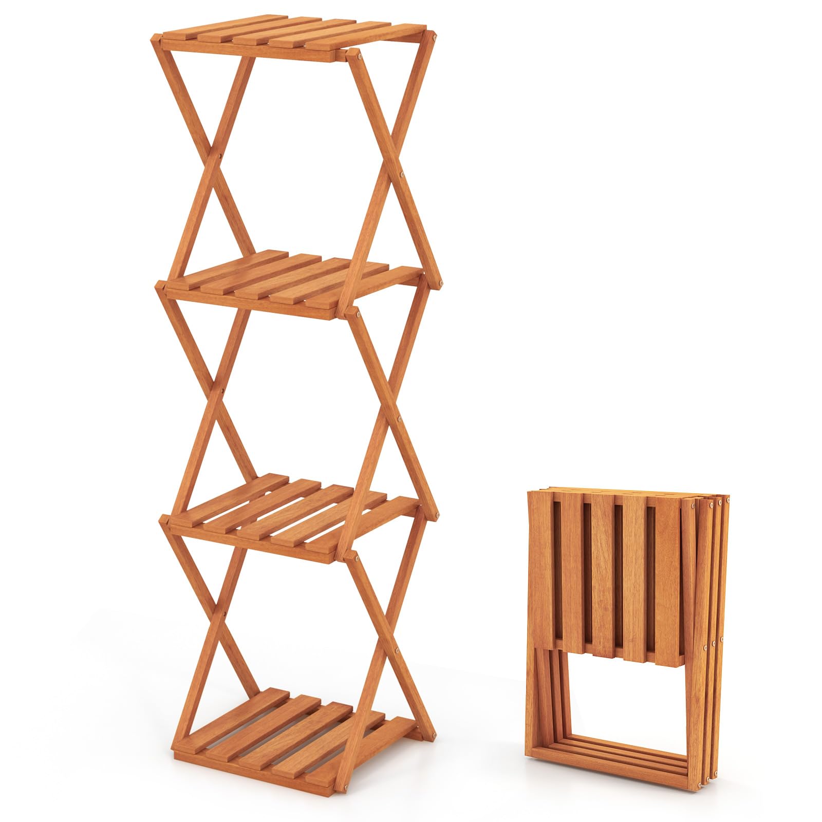 Amazon.com : Giantex 4-Tier Foldable Plant Stand, Wooden Folding
