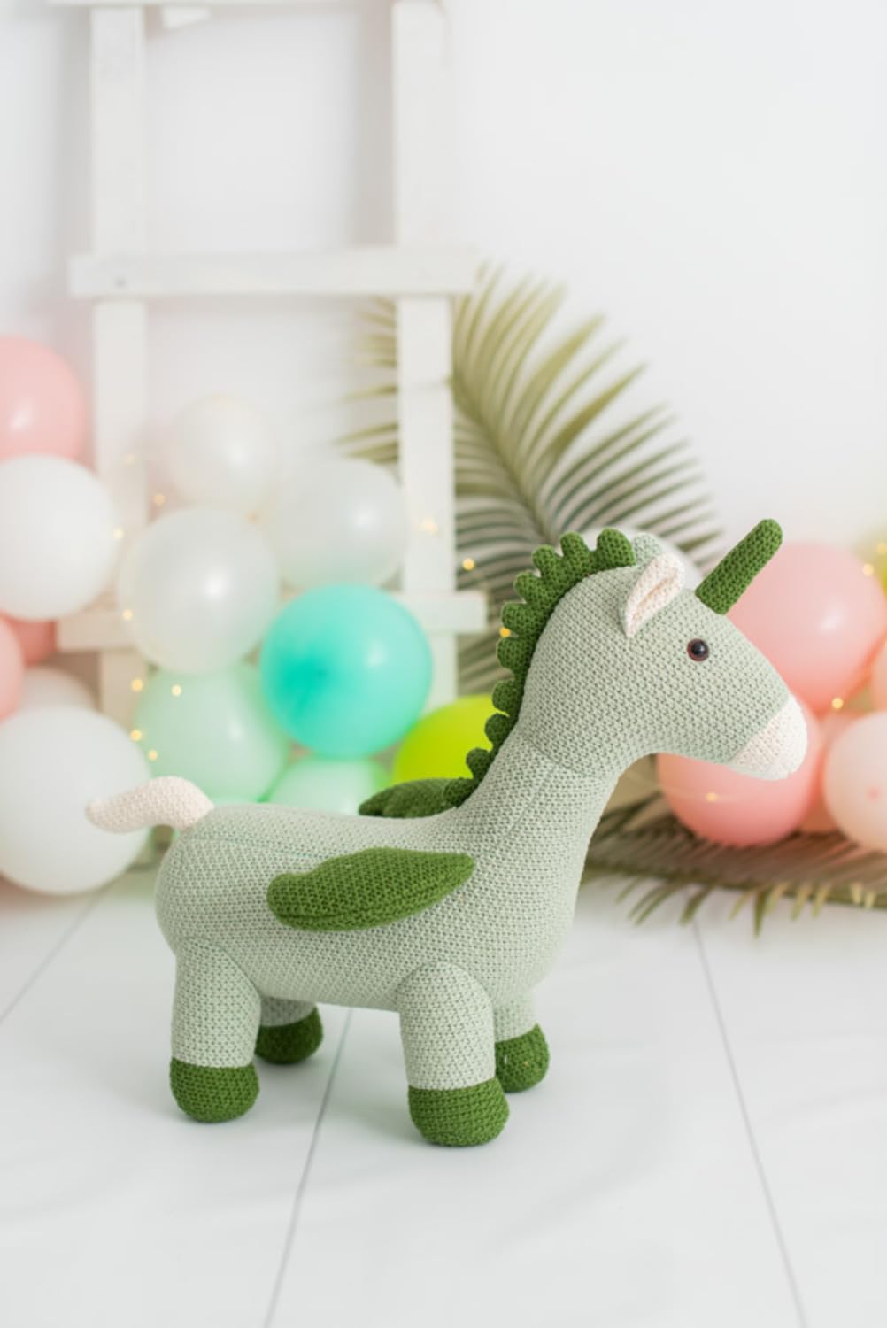 Peluche licorne ailée verte premium en coton noble pour collectionneur et nouveau-né