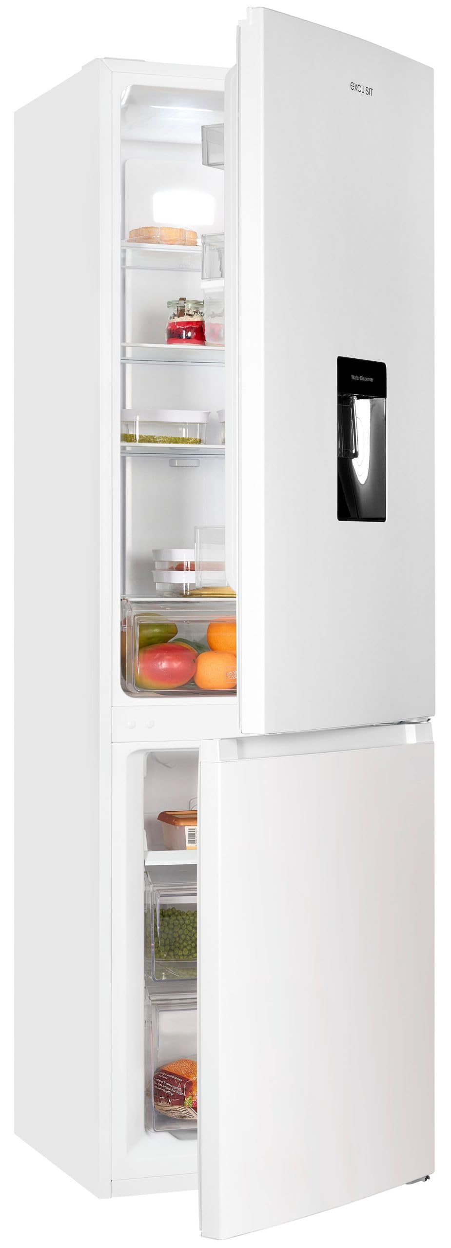 Exquisit® Frigorífico Combi 251L, Color Blanco, Clase C, No-Frost, Dispensador de Agua, Puerta Reversible, Alarma de Puerta Abierta, Medidas (180,5 x 54,0 x 60,0 cm)