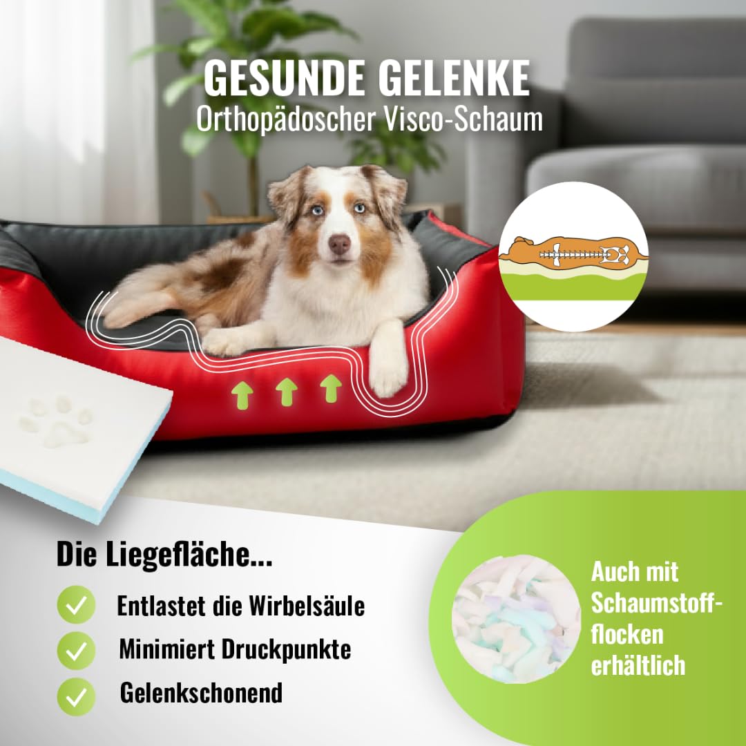 Cama para perros CopcoPet Rocco 2 en 1, impermeable y de piel sintética, con colchón de plástico para perros con espuma de copos o espuma viscoelástica ortopédica